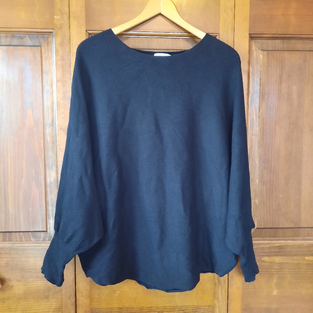 Thyme + Honey Cotton Blend Black Wide Boatneck Dolman Sleeve Knit Sweater Size L